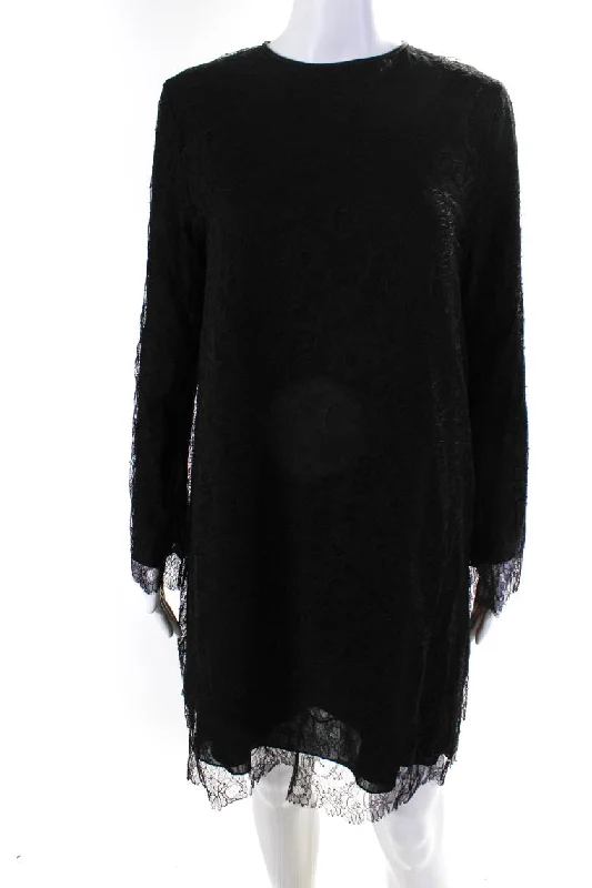 Balenciaga Womens Back Zip Crew Neck Lace Overlay Dress Black