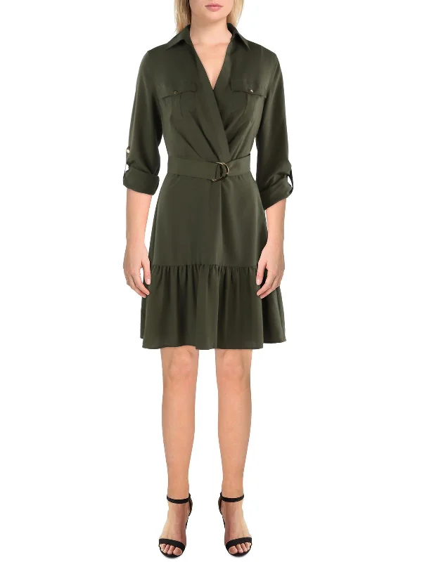 Womens Belted Above Knee Shirtdress