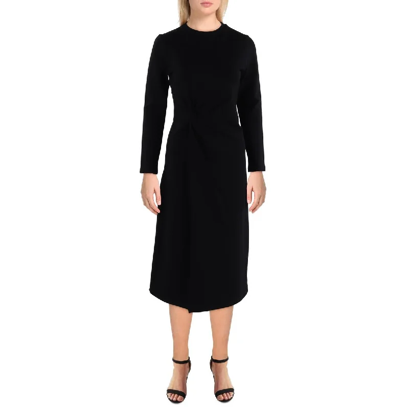 Womens Knot Front Below Knee Midi Dress