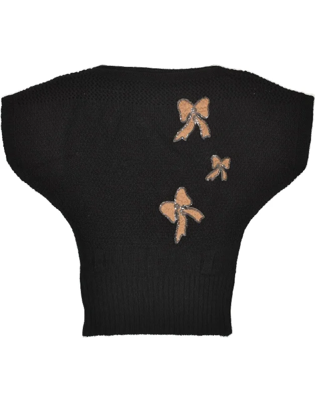 VINTAGE Womens Batwing Boat Neck Jumper Sweater UK 16 Large Black