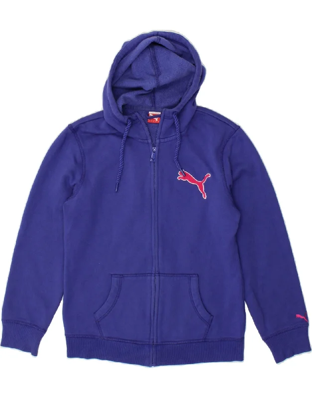 PUMA Womens Zip Hoodie Sweater UK 10 Small  Navy Blue Cotton