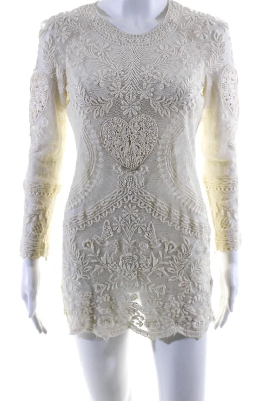 Isabel Marant Womens Embroidered Mini Dress White Cotton