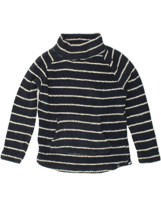 WEIRD FISH Womens Fleece Jumper UK 12 Medium  Navy Blue Striped Polyester