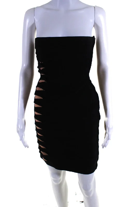 Herve Leger Womens Strapless Bandage Body Con Dress Black Beige