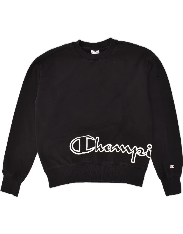 CHAMPION Womens Graphic Sweatshirt Jumper UK 14 Medium Black