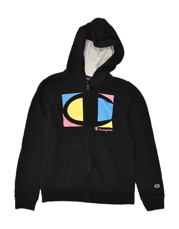 CHAMPION Womens Graphic Zip Hoodie Sweater UK 18 XL Black Cotton