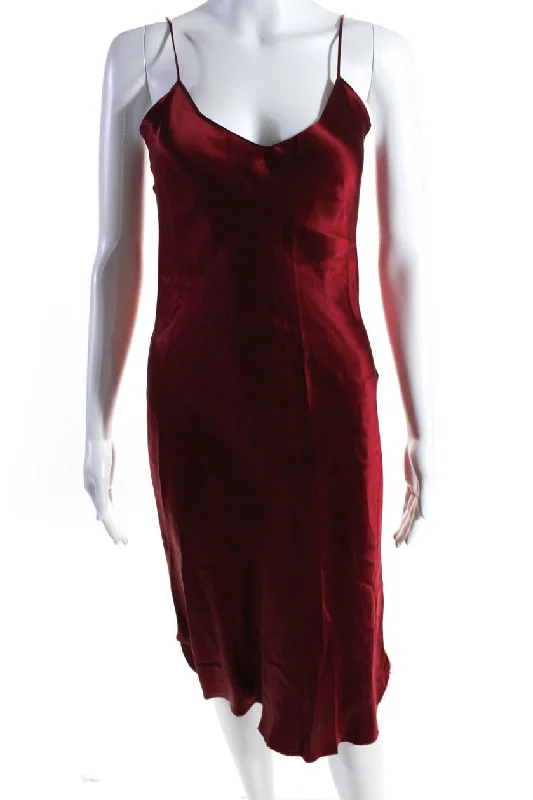 Nili Lotan Womens Silk Spaghetti Strap V Neck Slip Dress Red