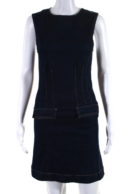 10 Crosby Derek Lam Womens Hudson Sleeveless Denim Shift Dress Blue