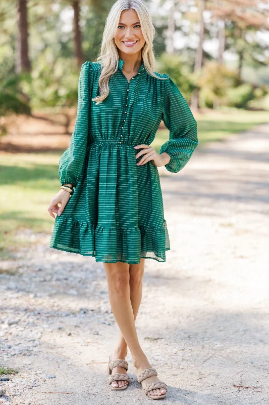 Great Days Ahead Hunter Green Striped Dress