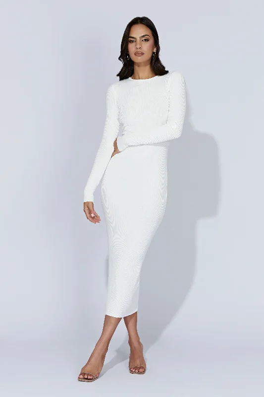 Rowen Long Sleeve Midi Dress - White