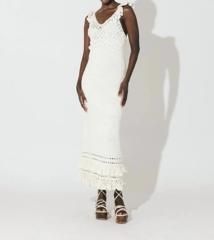 Janice Hand Crochet Dress In Ivory