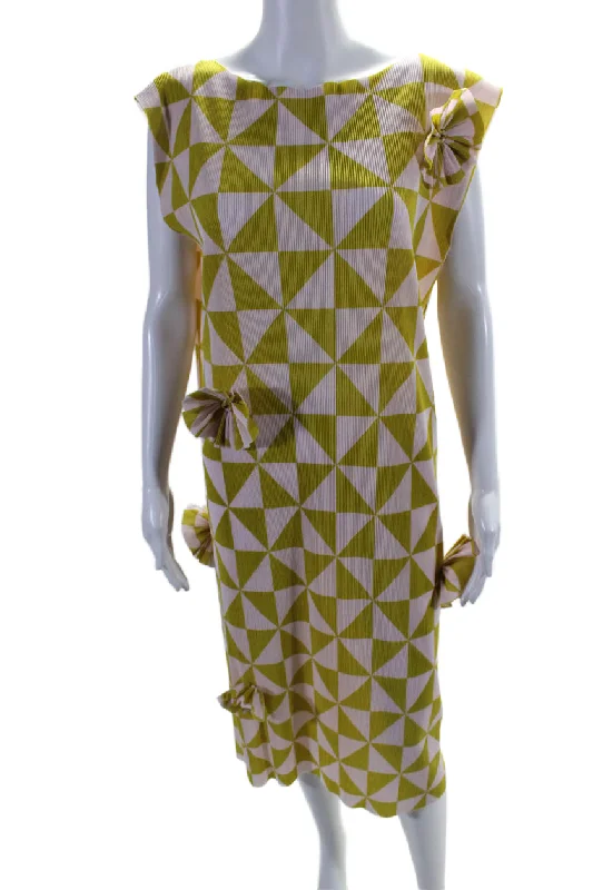 Bitte Kai Rand Womens Pleated Geometric Print Motif Shift Dress Green