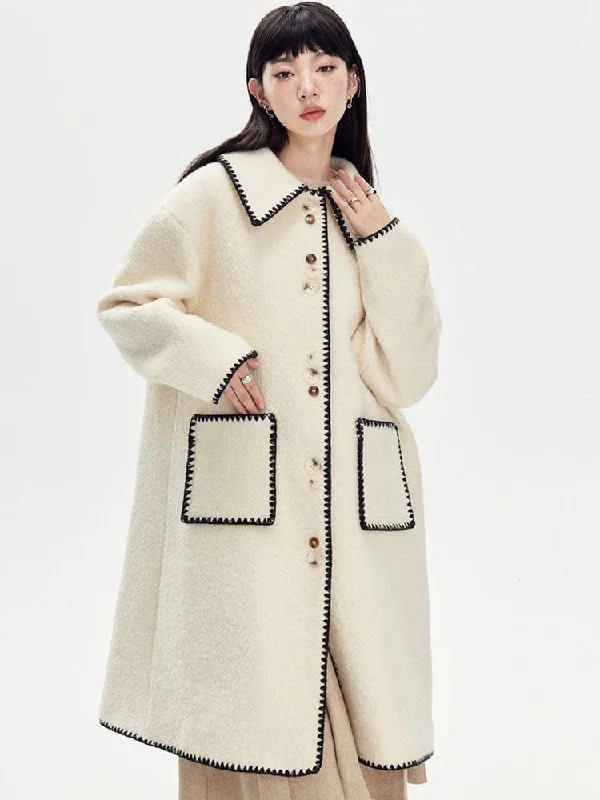 Embroidered Wool Lapel Coat