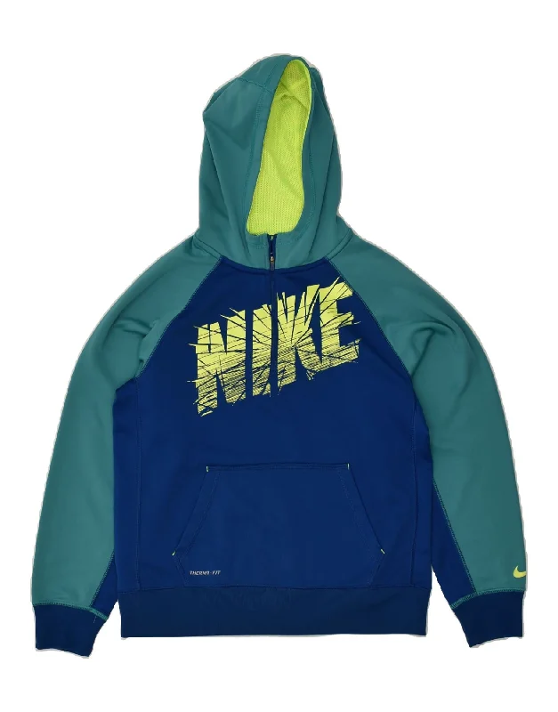 NIKE Womens Therma-Fit Graphic Hoodie Jumper UK 18 XL Blue Colourblock