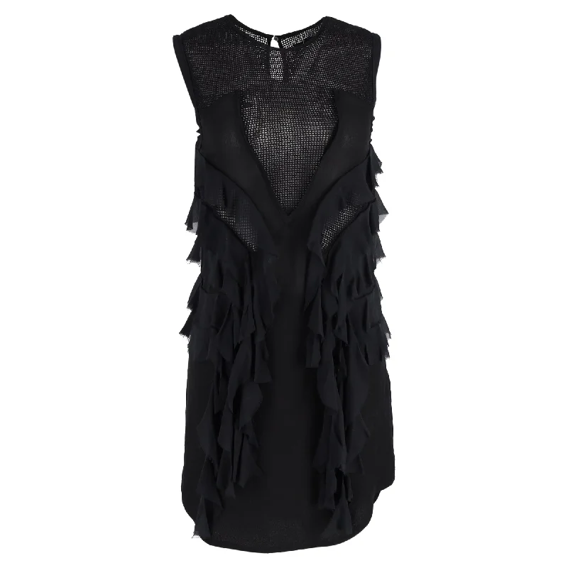 Isabel Marant Mini Sleeveless Ruffle Detail Dress in Black Silk