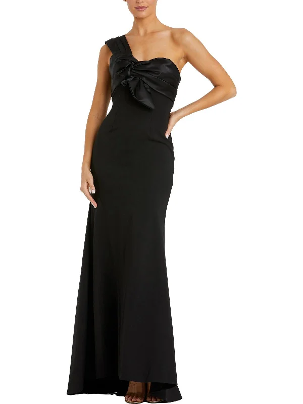 Womens Pleated One Shoulder Evening Dress