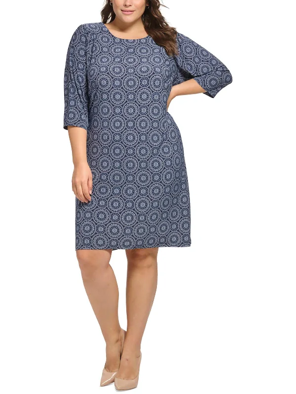 Plus Womens Floral Print Casual Tunic Dress