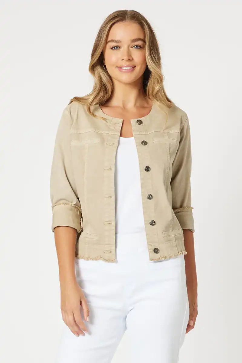 Jenny Collarless Denim Jacket - Natural