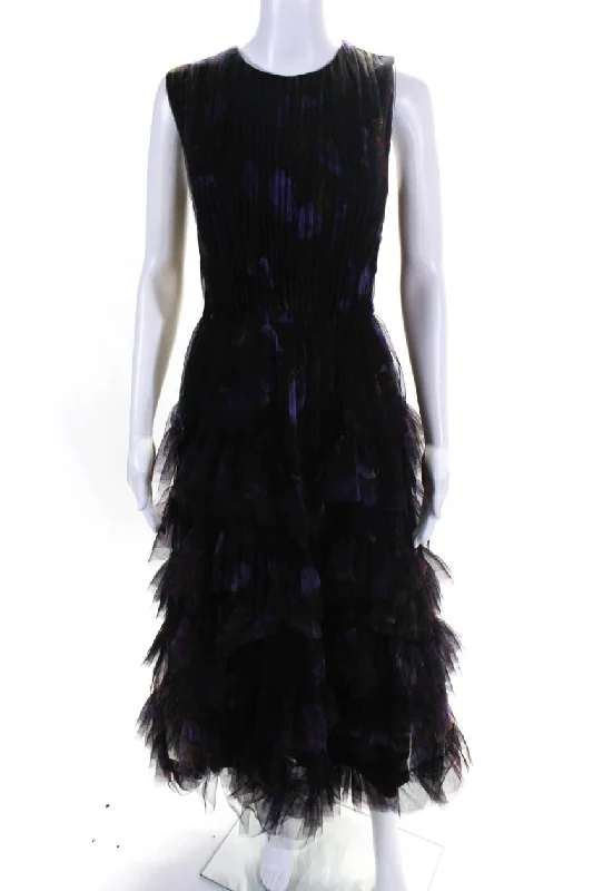 Jason Wu Collection Womens Tulle Sleeveless Pleated A-Line Dress Purple