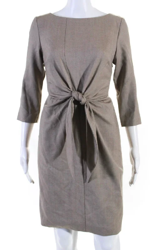 Pia Wood Womens Scoop Neck Long Sleeve Margaret Wool Midi Dress Brown