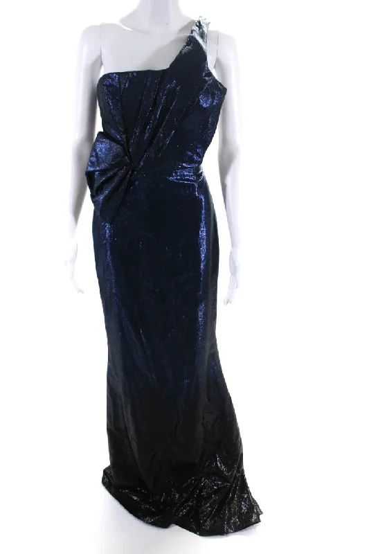 Rafael Cennamo Women's One Shoulder Long Gown Midnight Blue