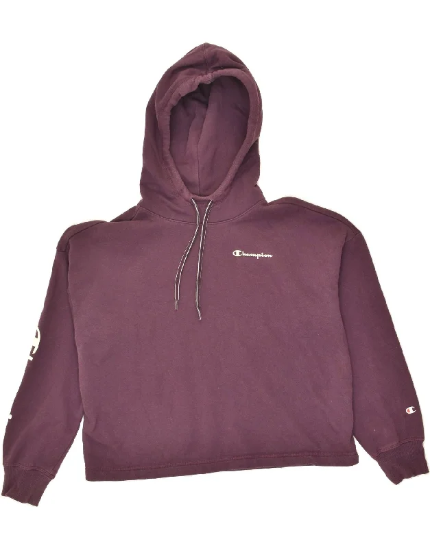 CHAMPION Womens Graphic Hoodie Jumper UK 16 Large Purple Cotton