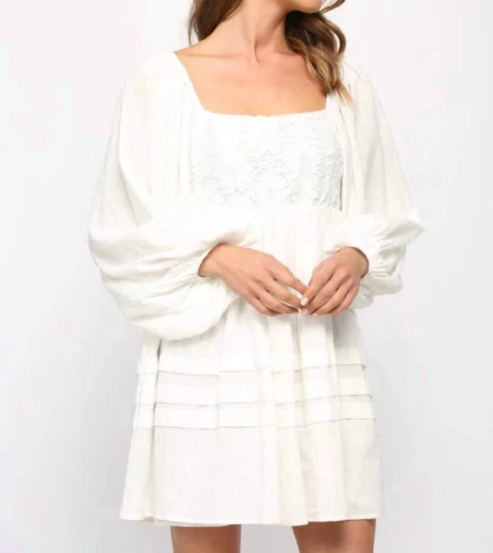 Lace Puff Sleeve Dress In White