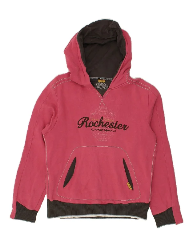 CHAMPION Womens Rochester Graphic Hoodie Jumper UK 16 Large Pink Cotton