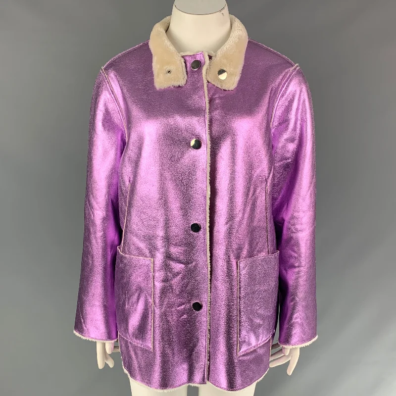 OPENING CEREMONY Size 10 Lavender Metallic Polyester Faux Fur Reversible Jacket