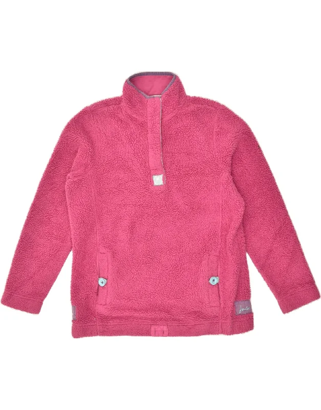 JOULES Womens Button Neck Fleece Jumper UK 12 Medium Pink Polyester