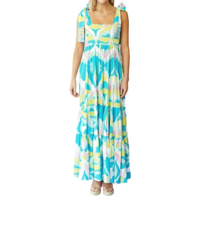 Kelly Dress In Pool Blue Watercolor Ikat