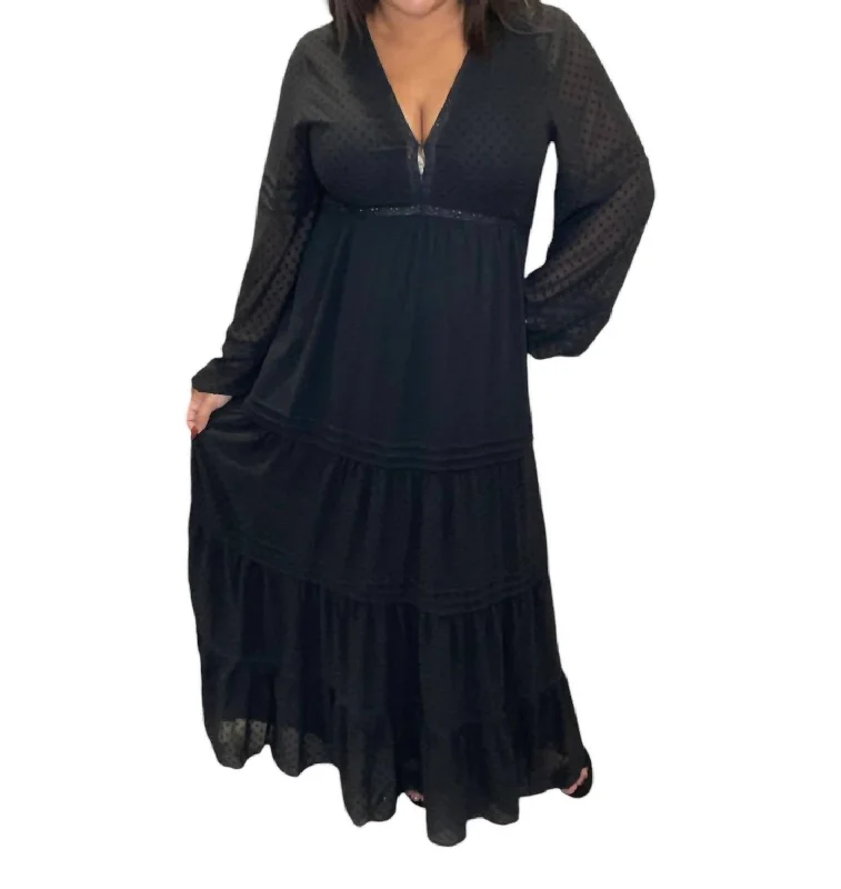 Swiss Dot Maxi Dress In Black