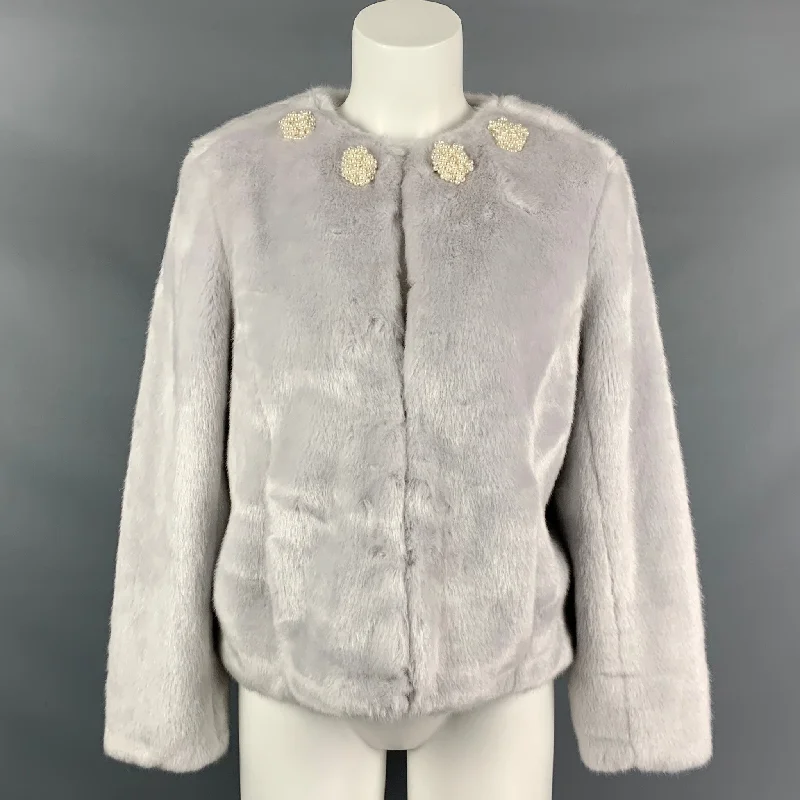 TYLER BOE Size S Light Gray Acrylic &  Polyester Faux Fur Jacket