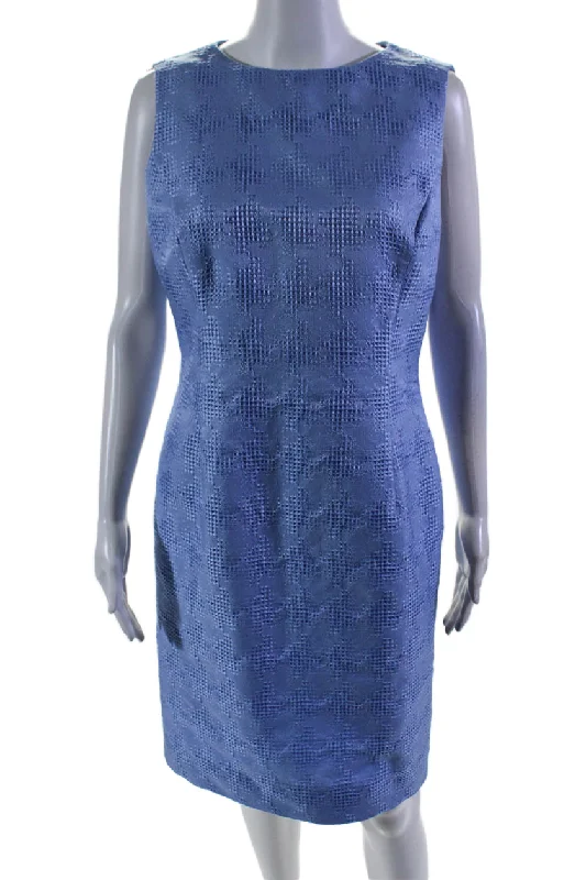 Oscar de la Renta Womens Back Zip Sleeveless Boat Neck Sheath Dress Blue