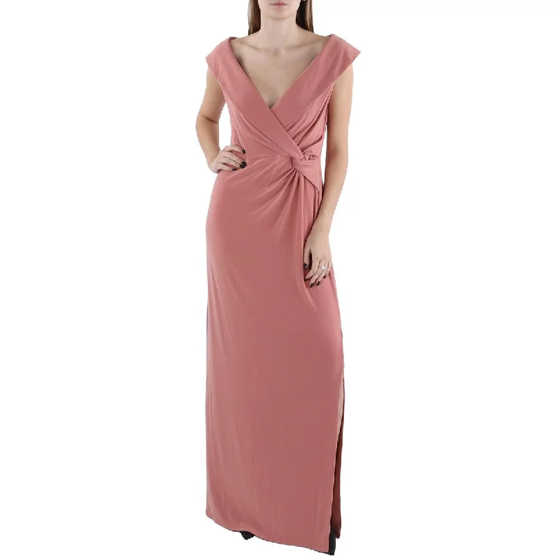 Womens Jersey Off-The-Shoulder Evening Dress