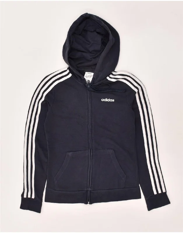 ADIDAS Womens Zip Hoodie Sweater UK 4/6 XS Navy Blue Cotton