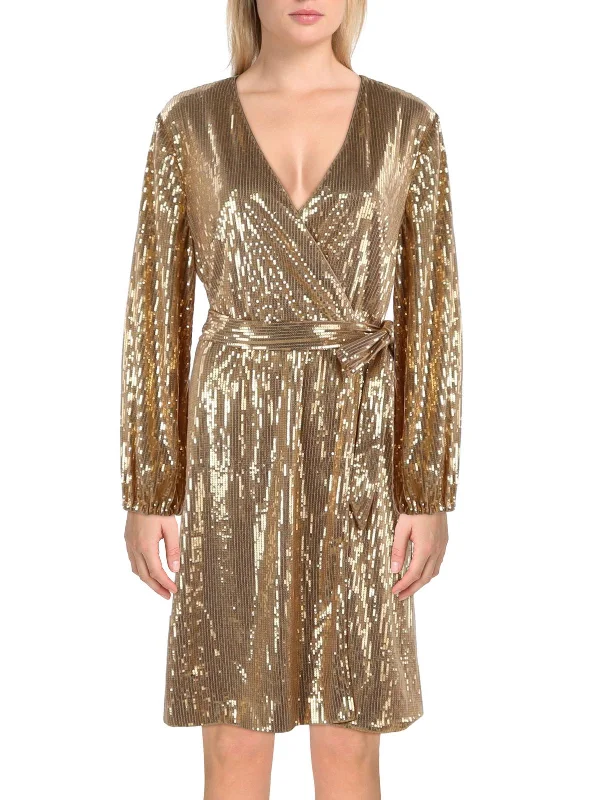 Womens Sequined Long Sleeves Cocktail And Party Dress