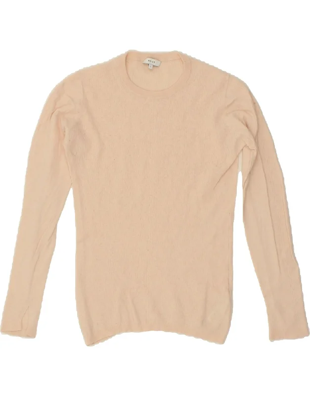 REISS Womens Crew Neck Jumper Sweater UK 14 Large Beige Polyester