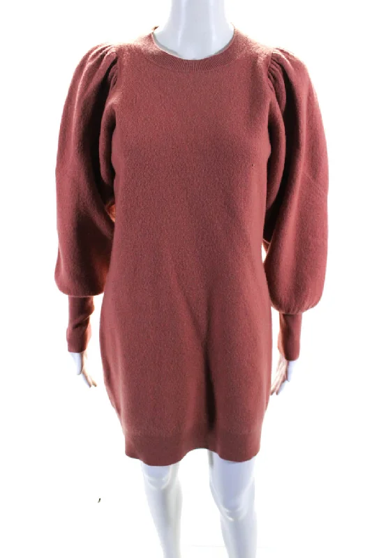 Ulla Johnson Womens Merino Wool Balloon Sleeve Sweater Dress Pink