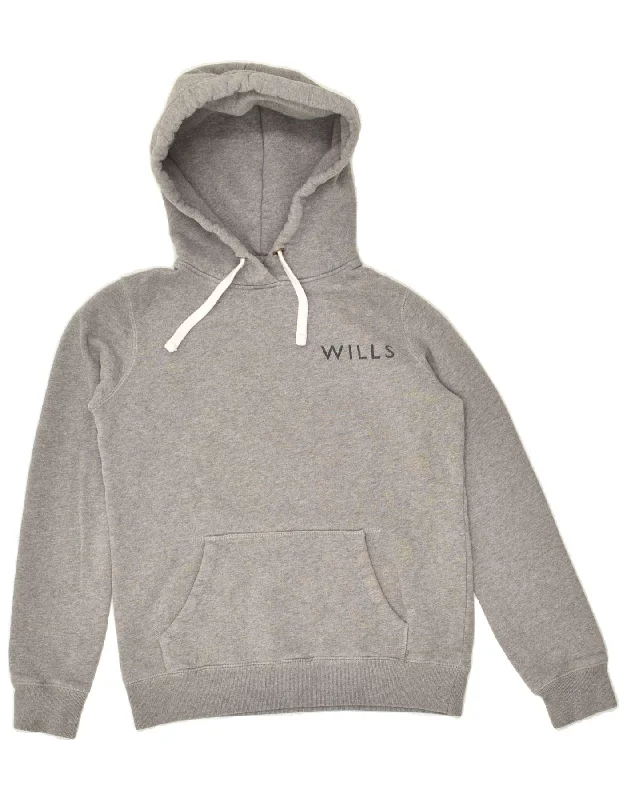 JACK WILLS Womens Graphic Hoodie Jumper UK 6 XS Grey Cotton