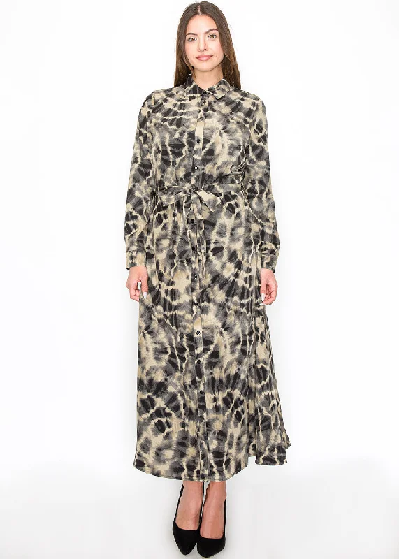 Abstract Tie-Dye Long Sleeve Dress