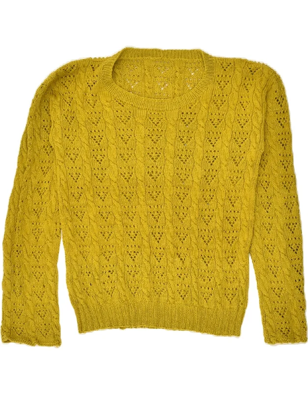 VINTAGE Womens Boat Neck Jumper Sweater UK 10 Small Yellow