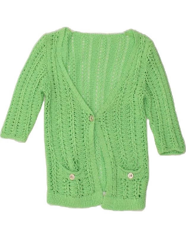 VINTAGE Womens Short Sleeve Cardigan Sweater UK 8 Small Green Cotton