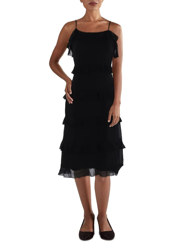 Womens Ruffled Midi Cocktail And Party Dress