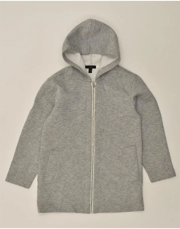 J. CREW Womens Loose Fit Longline Zip Hoodie Sweater UK 2 2XS Grey