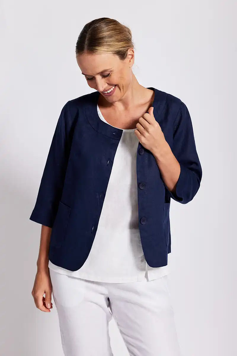 See Saw Linen Utility Jacket in Navy