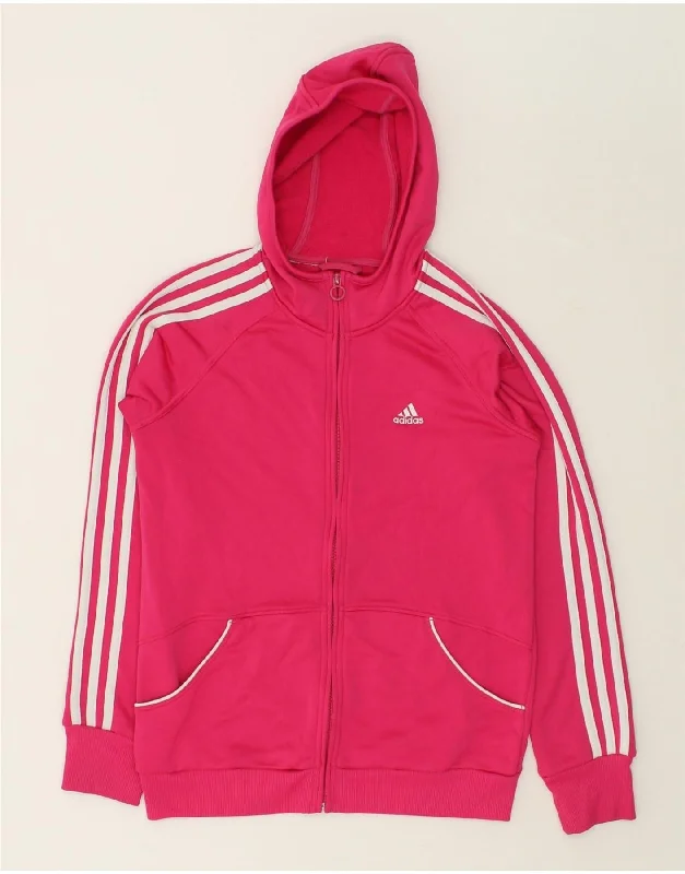 ADIDAS Womens Zip Hoodie Sweater UK 12 Medium Pink