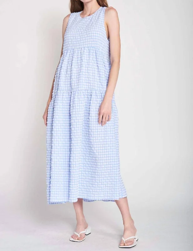 Format Gingham Midi Sundress In Baby Blue