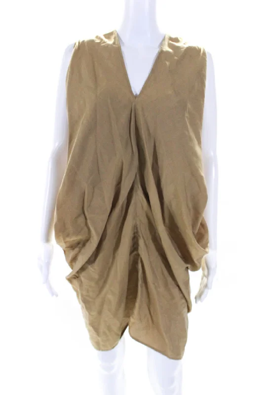 Zero + Maria Cornejo Womens Libi Draped V Neck Twill Tunic Dress Beige