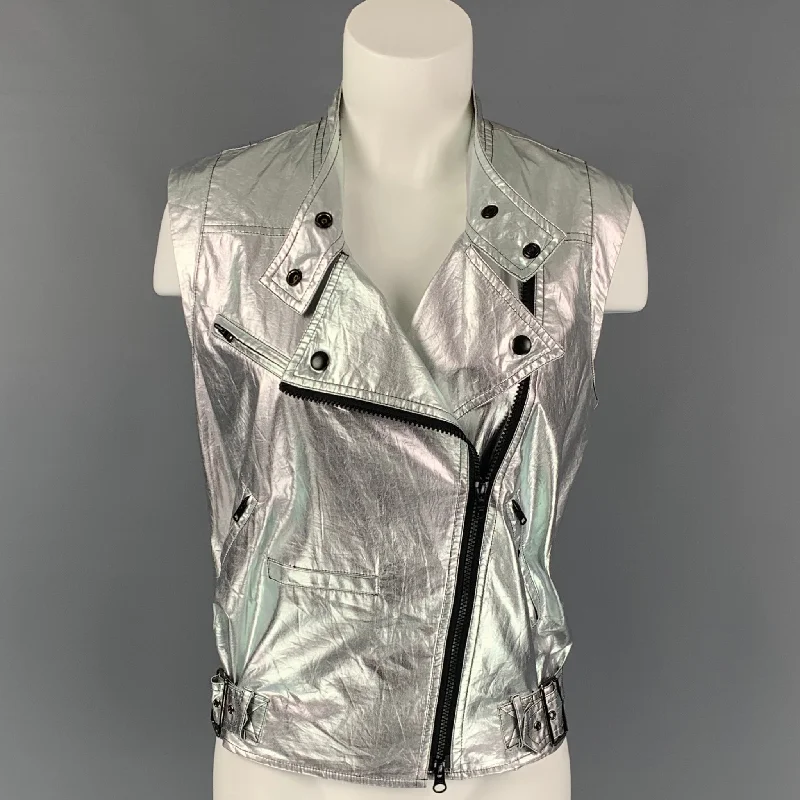 REBECCA MINKOFF Size XS Silver & Black Cotton Metallic Biker Vest